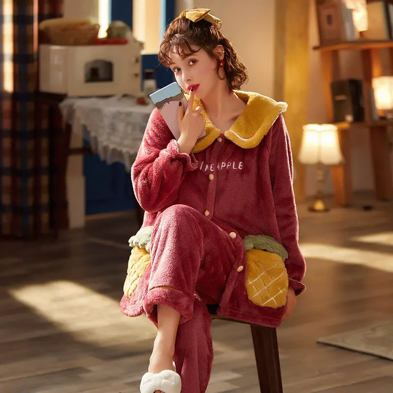 Winter New Women's Loose 2PCS Pajamas Suit Coral Velvet Warm Sleepwear Plush Cute Home Clothse With Pocket Casual Nightwear
Winter New Women's Loose 2PCS Pajamas Suit Coral Velvet Warm Sleepwear Plush Cute Home Clothse With Pocket Casual Nightwear