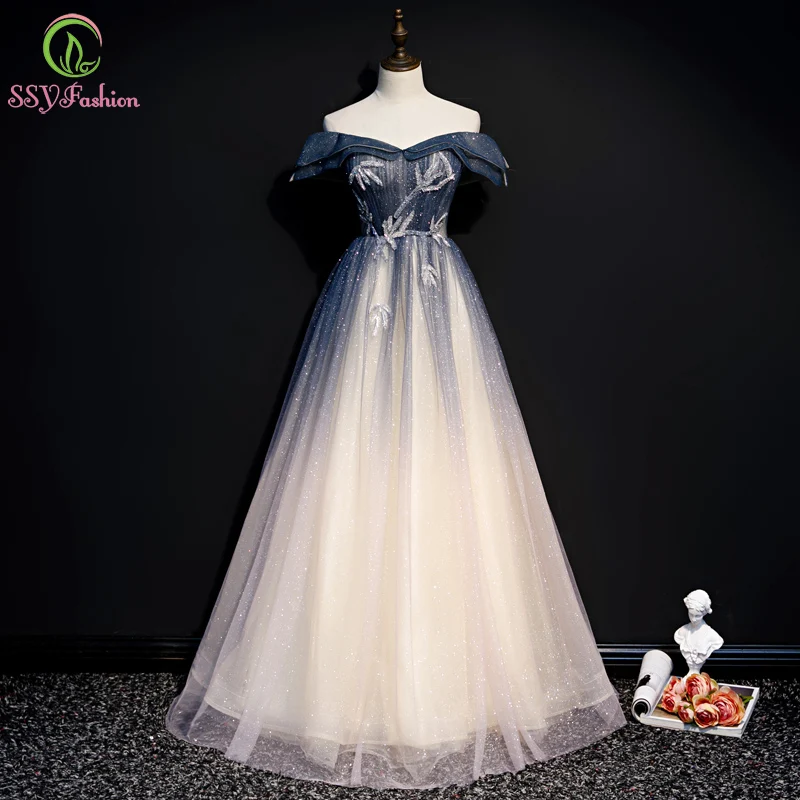 SSYFashion New Romantic Gradient Grey Blue Evening Dress Boat Neck Sequins Appliques Shining Long Formal Gown Vestido De Noche
SSYFashion New Romantic Gradient Grey Blue Evening Dress Boat Neck Sequins Appliques Shining Long Formal Gown Vestido De Noche