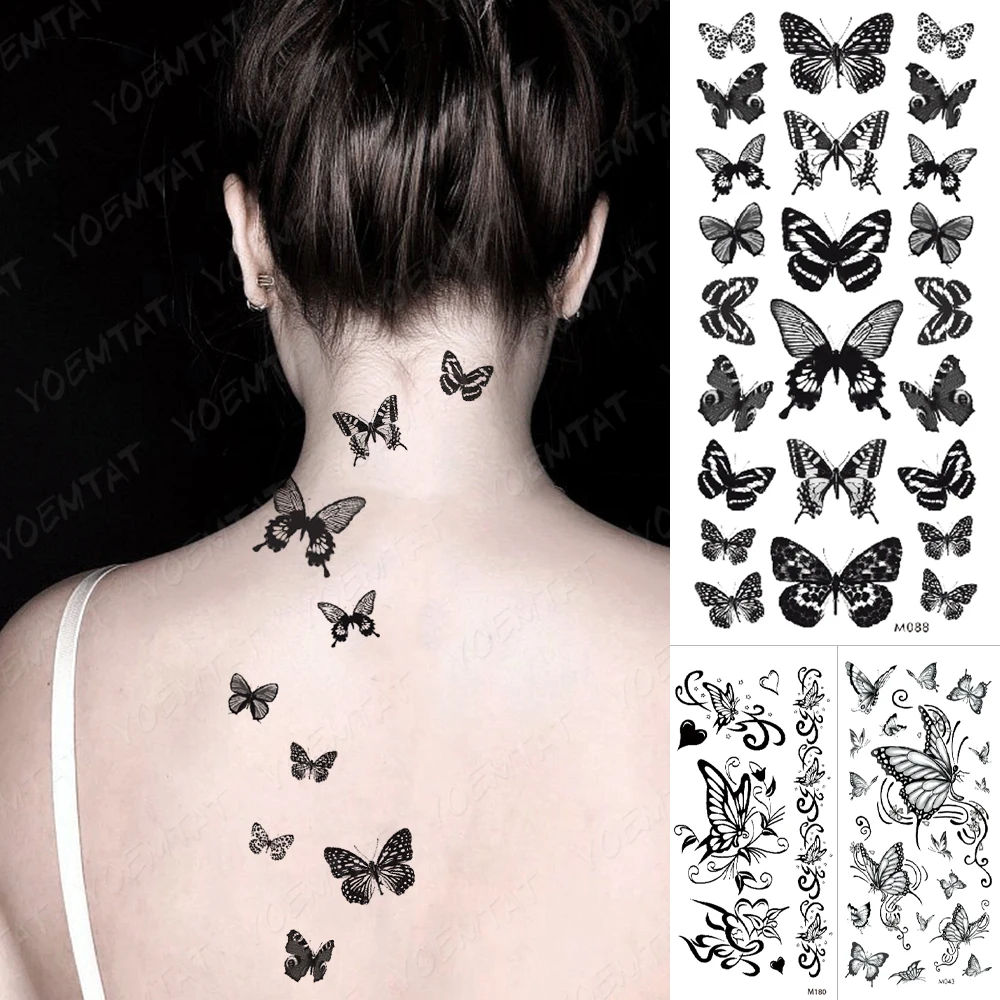 Waterproof Temporary Tattoo Stickers Black Butterfly Moth Rose Flower Flash Tatto Women Sexy Neck Waist Body Art Fake Tatoo Men
Waterproof Temporary Tattoo Stickers Black Butterfly Moth Rose Flower Flash Tatto Women Sexy Neck Waist Body Art Fake Tatoo Men
