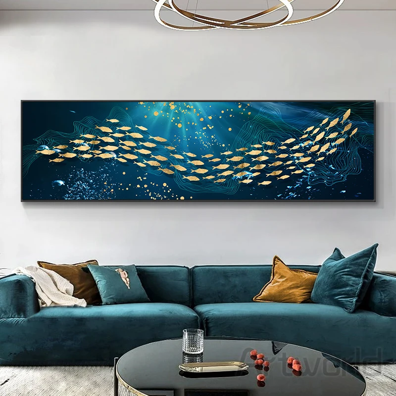 Modern Blue Sea Golden Fish Painting on Canvas Wall Art Posters and Prints Decorative Pictures for Living Room Home Decoration
Modern Blue Sea Golden Fish Painting on Canvas Wall Art Posters and Prints Decorative Pictures for Living Room Home Decoration