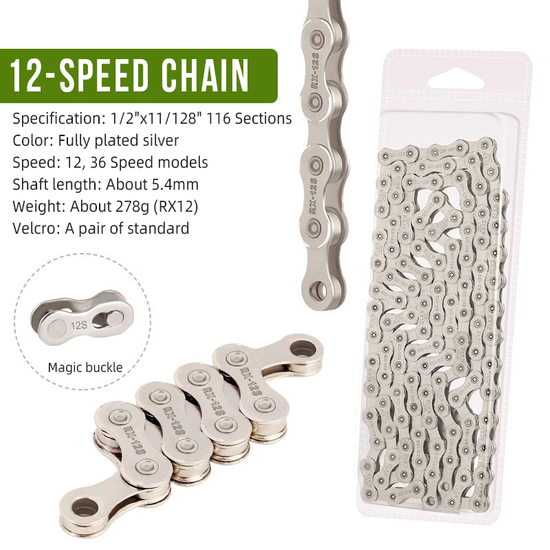 12/36 Speed Chain Bicycle Parts Electroplated Silver Chains For MTB Silver Chain 12v Mountain Road Bike Accessories
12/36 Speed Chain Bicycle Parts Electroplated Silver Chains For MTB Silver Chain 12v Mountain Road Bike Accessories