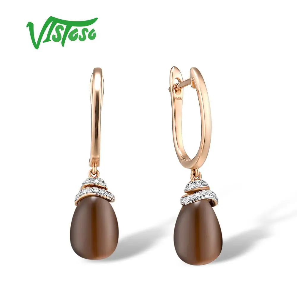 VISTOSO Gold Earrings For Women Authentic 14K 585 Rose Gold Sparkling Diamond Smoky Quartz Stunning Drop Earrings Fine Jewelry
VISTOSO Gold Earrings For Women Authentic 14K 585 Rose Gold Sparkling Diamond Smoky Quartz Stunning Drop Earrings Fine Jewelry