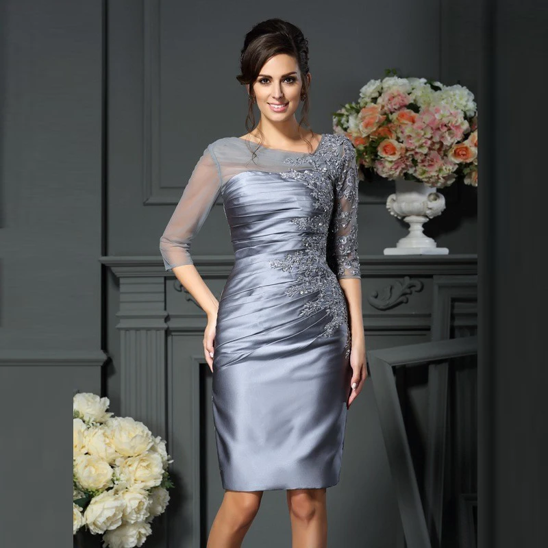 Gray Mother Of The Bride Dresses Sheath 3/4 Sleeves Knee Length Appliques Bead Plus Size Short Groom Mother Dresses For Weddings
Gray Mother Of The Bride Dresses Sheath 3/4 Sleeves Knee Length Appliques Bead Plus Size Short Groom Mother Dresses For Weddings