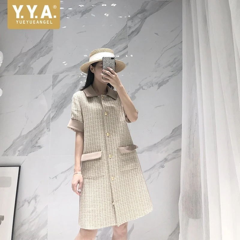 French New Ladies High Qualities Vintage Blazer Tweed Dresses Short Sleeve Single Breasted Square Slim Womens Straight Dresses
French New Ladies High Qualities Vintage Blazer Tweed Dresses Short Sleeve Single Breasted Square Slim Womens Straight Dresses