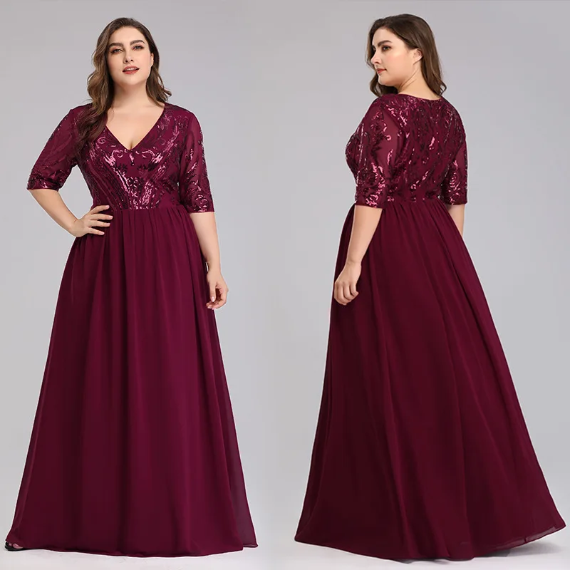 2020 Plus Size Burgundy Mother of The Bride Dresses A-Line V-Neck Sequined Lace Farsali Elegant Mother Dresses Evening Gown
2020 Plus Size Burgundy Mother of The Bride Dresses A-Line V-Neck Sequined Lace Farsali Elegant Mother Dresses Evening Gown