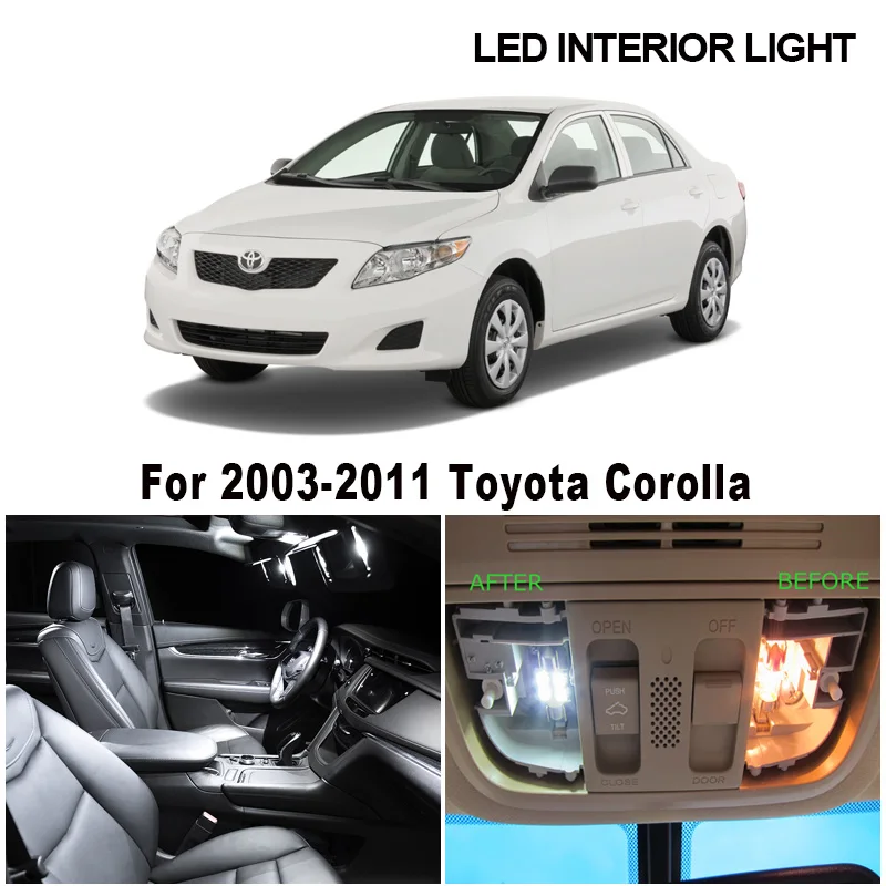 8Pcs White Error Free LED Lights Bulb Interior Package Kit For Toyota Corolla 2003-2011 Map Dome License Plate Light
8Pcs White Error Free LED Lights Bulb Interior Package Kit For Toyota Corolla 2003-2011 Map Dome License Plate Light