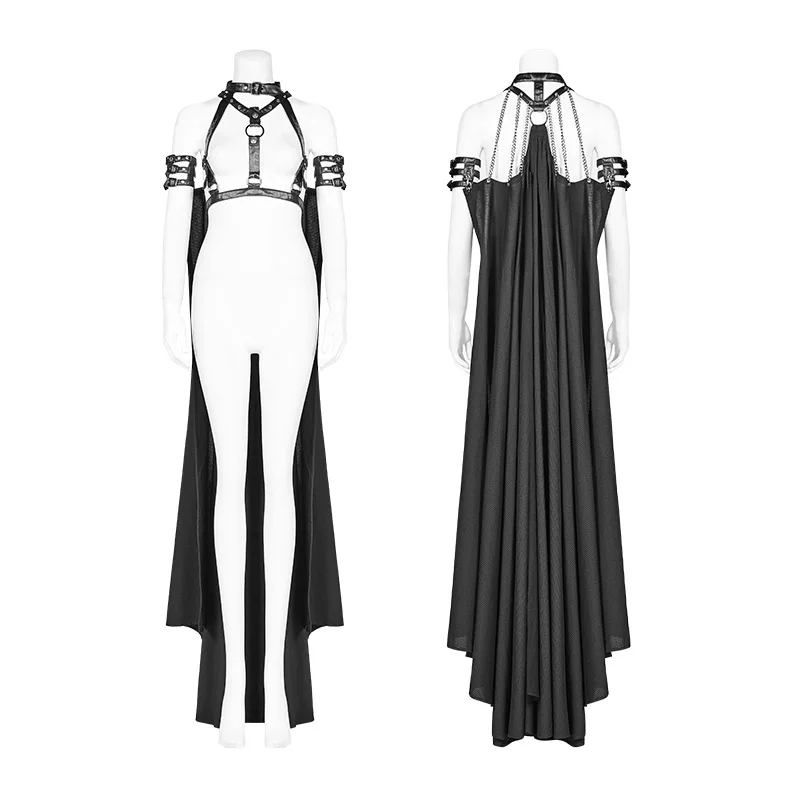 PUNK RAVE Women's Punk Cape, Black Polyester Viscose Chain Halter Neck Flowing Maxi Cloak WY968
PUNK RAVE Women's Punk Cape, Black Polyester Viscose Chain Halter Neck Flowing Maxi Cloak WY968