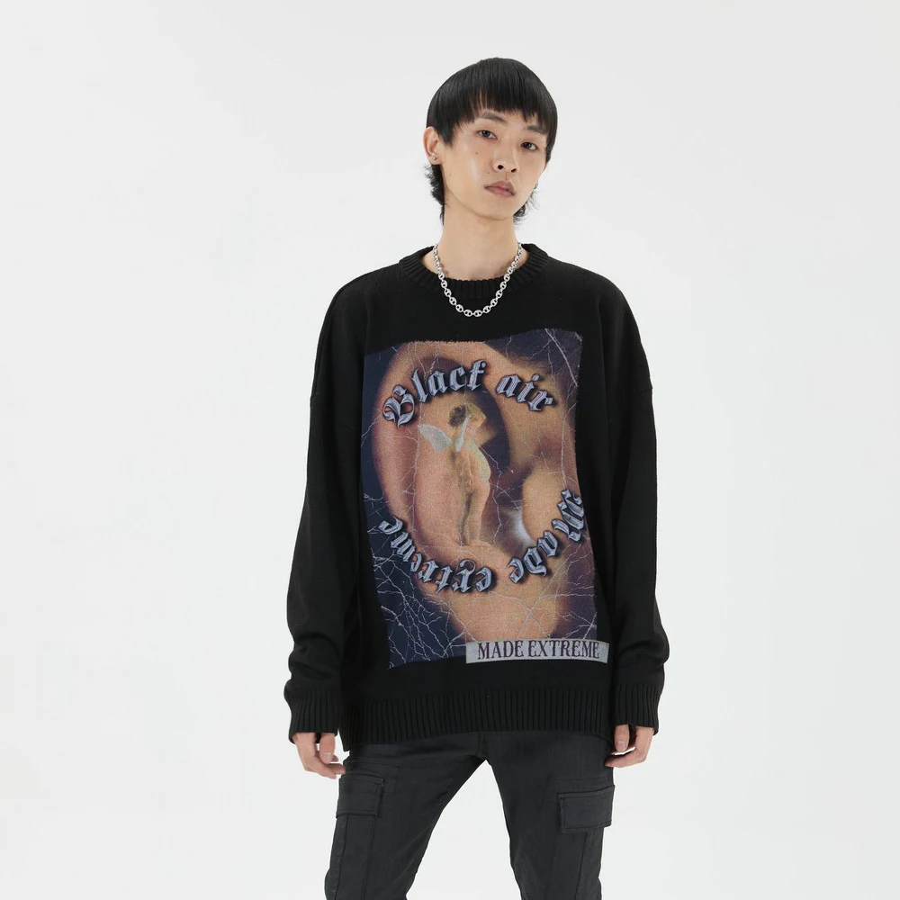 Black Knitted Graphic Hip Hop Couple Designer Oversized Harajuku Men Clothing Streetwear Mens Clothes Sweater Fashion New
Black Knitted Graphic Hip Hop Couple Designer Oversized Harajuku Men Clothing Streetwear Mens Clothes Sweater Fashion New