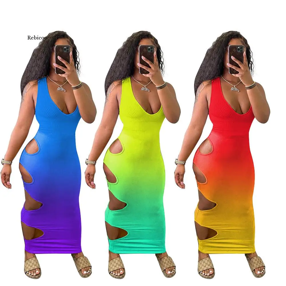 Women Sleeveless Gradient Color Long Maxi Dress Hollow Summer Sheath Sexy Bodycon Dresses
Women Sleeveless Gradient Color Long Maxi Dress Hollow Summer Sheath Sexy Bodycon Dresses