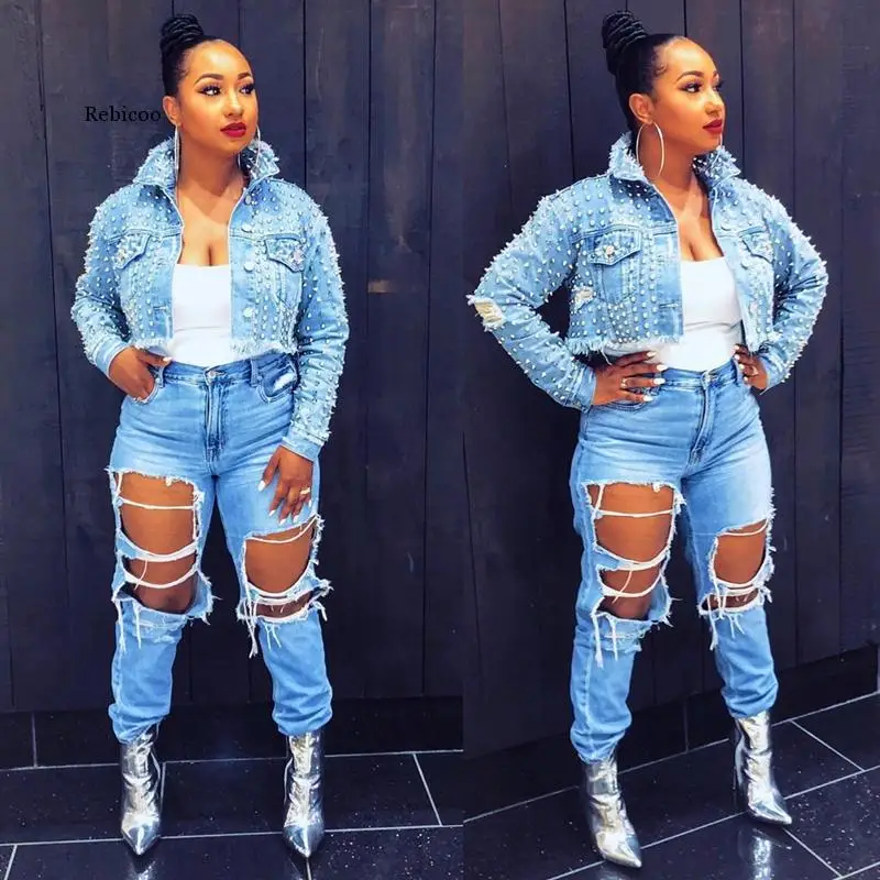 Sexy Rivet Denim Jackets Women Hole Boyfriend Style Long Sleeve Vintage Jean Jacket Autumn High Street Short Denim Coat
Sexy Rivet Denim Jackets Women Hole Boyfriend Style Long Sleeve Vintage Jean Jacket Autumn High Street Short Denim Coat