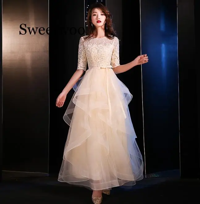2020 Elegant O-neck Half Sleeve A-line Evening Gowns Lace Up Party Dresses robe de soiree
2020 Elegant O-neck Half Sleeve A-line Evening Gowns Lace Up Party Dresses robe de soiree