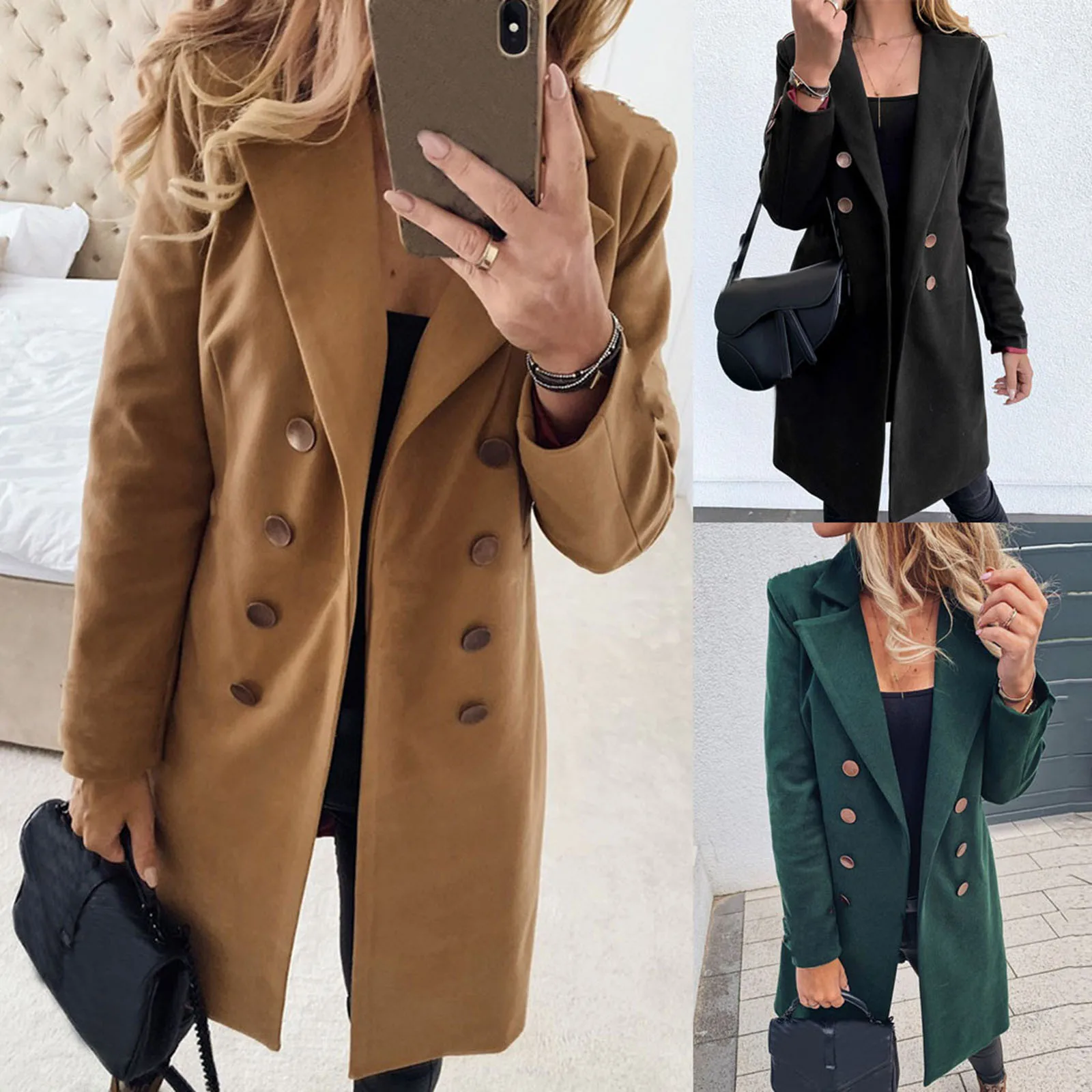 Elegant Turn-down Collar Women Outwear Fashion Double Breasted Autumn Winter Long Cardigan OL Style Solid Warm Woolen Coat Tops
Elegant Turn-down Collar Women Outwear Fashion Double Breasted Autumn Winter Long Cardigan OL Style Solid Warm Woolen Coat Tops