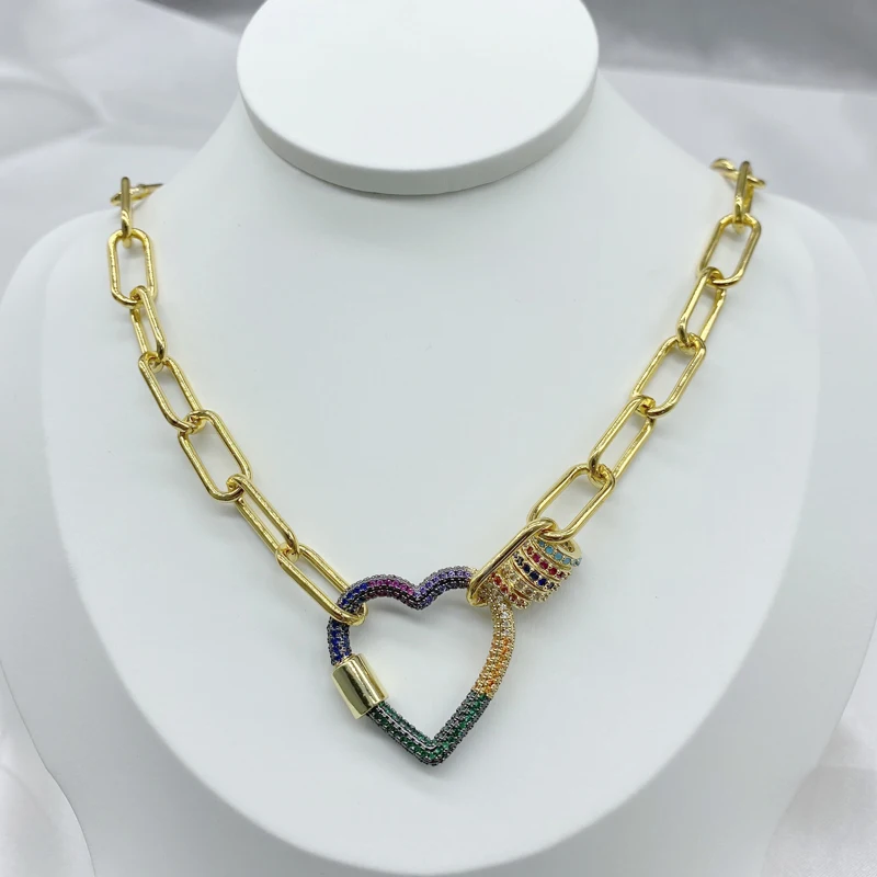 3PCs/lot Newest Arrival Hiphop Style Roll Chains Color Zircon Around Heart Big Clasps Necklace
3PCs/lot Newest Arrival Hiphop Style Roll Chains Color Zircon Around Heart Big Clasps Necklace