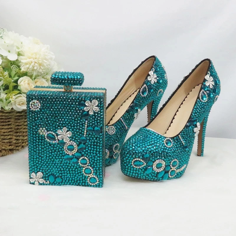 Crystal Party Dress Shoes With Handbag Teal Blue Women Wedding Shoes Bride Fashion High Heels Platform Shoes Round Toe Pumps
Crystal Party Dress Shoes With Handbag Teal Blue Women Wedding Shoes Bride Fashion High Heels Platform Shoes Round Toe Pumps