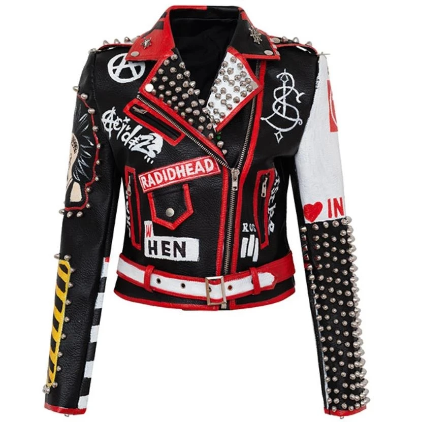 Women singer Party Fashion stage show coat raviet Women Chains Sticthing Leather Jacket Punk Rock Cropped Jackets
Women singer Party Fashion stage show coat raviet Women Chains Sticthing Leather Jacket Punk Rock Cropped Jackets
