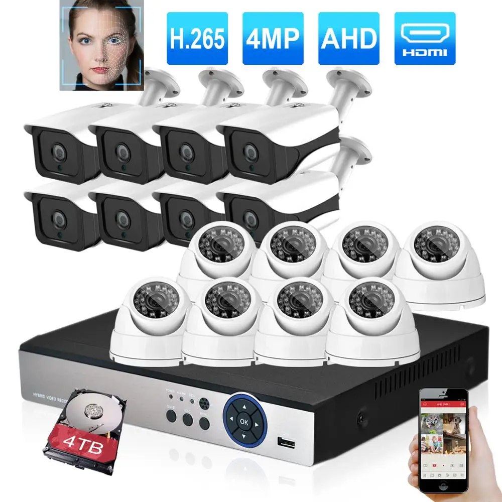 H.265 16CH 4MP AI Face Security Camera System 16CH HDMI 5MP DVR Home Video surveillance CCTV Camera kit 4TB
H.265 16CH 4MP AI Face Security Camera System 16CH HDMI 5MP DVR Home Video surveillance CCTV Camera kit 4TB
