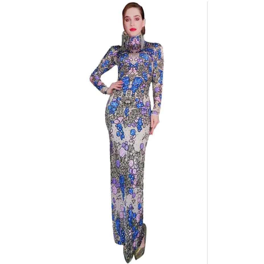 Blue Purple Rhinestone Flower Pattern Long Dress Birthday Prom Party Outfit Evening Women Dancer Singer Vintage Bodycon Dress
Blue Purple Rhinestone Flower Pattern Long Dress Birthday Prom Party Outfit Evening Women Dancer Singer Vintage Bodycon Dress