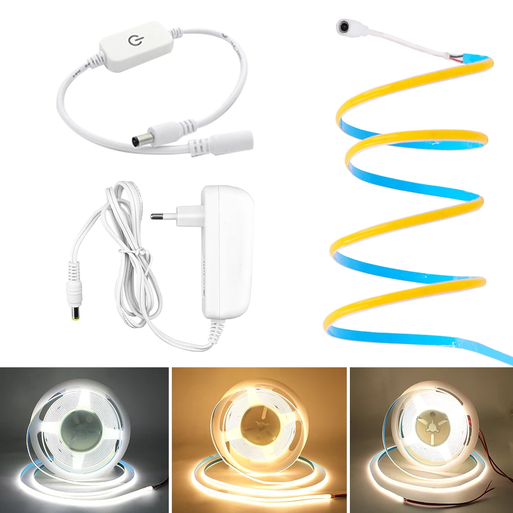 Super Thin 5mm COB Led strip Lights with Touch Dimmer DC 12V 24V 384 LEDs High Density Linear Lighting RA90 Flexible LED Tape
Super Thin 5mm COB Led strip Lights with Touch Dimmer DC 12V 24V 384 LEDs High Density Linear Lighting RA90 Flexible LED Tape