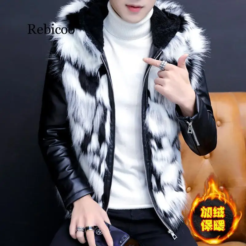men imitation fur one personality handsome leather hooded youth winter with velvet with thick leather jacket
men imitation fur one personality handsome leather hooded youth winter with velvet with thick leather jacket