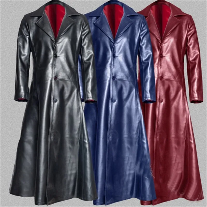 Black Single Breasted Long Trench Coat Leather Jacket Men Windbreaker Autumn Winter Pu Leather Jacket Business Male Overcoat
Black Single Breasted Long Trench Coat Leather Jacket Men Windbreaker Autumn Winter Pu Leather Jacket Business Male Overcoat