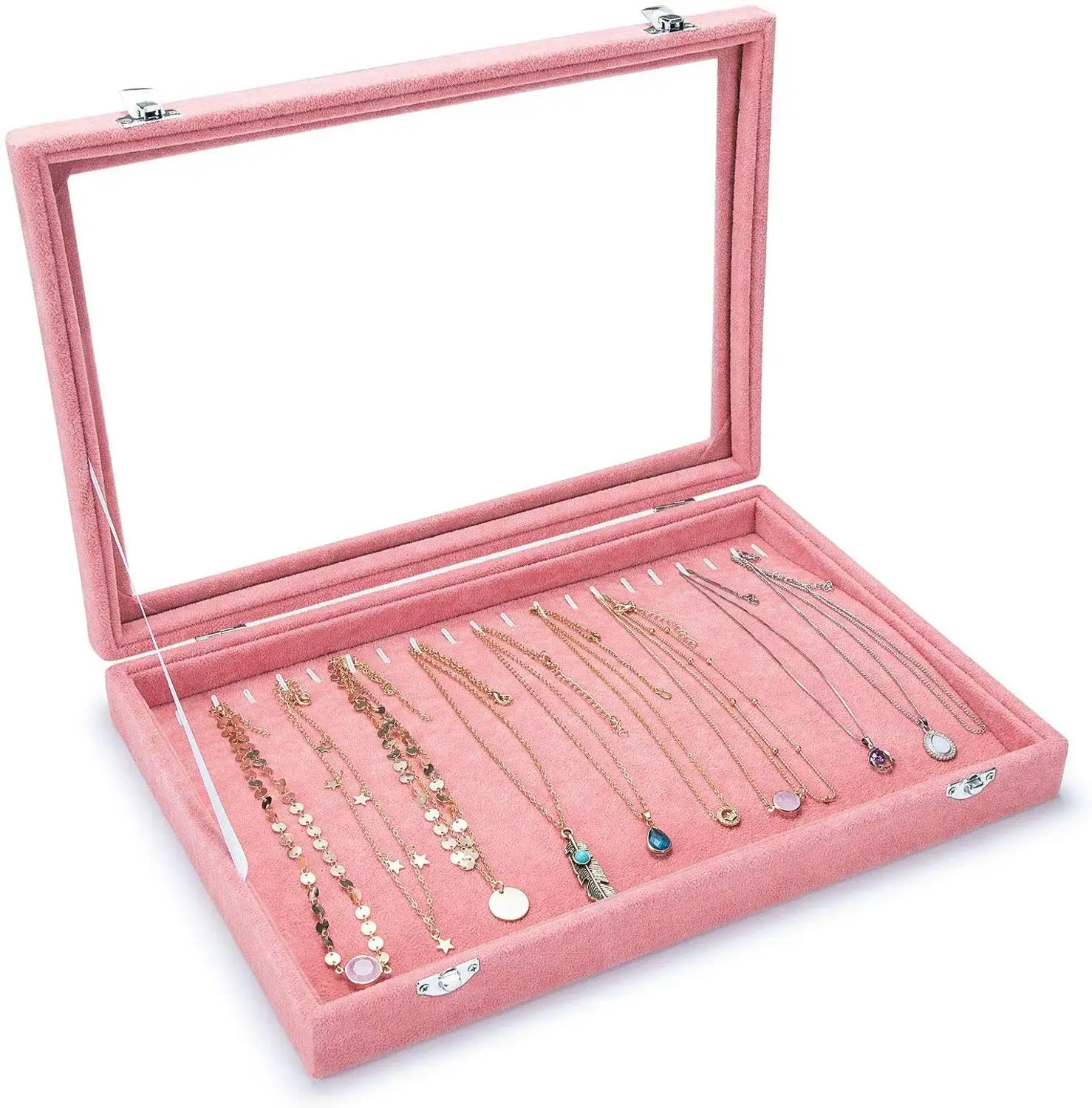 20 Hooks Velvet Necklaces Removable Box Stackable Jewelry Tray Case Showcase Display Storage Organizer Clear Lid With Lock
20 Hooks Velvet Necklaces Removable Box Stackable Jewelry Tray Case Showcase Display Storage Organizer Clear Lid With Lock
