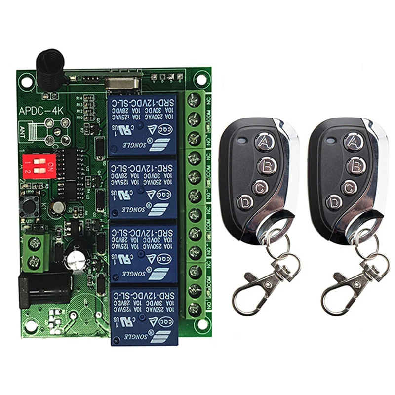 433MHz Universal Wireless Remote Control DC 12V 24V 4CH 4Channel Relay Receiver Module RF Switch 4 Button Remote Control Garage
433MHz Universal Wireless Remote Control DC 12V 24V 4CH 4Channel Relay Receiver Module RF Switch 4 Button Remote Control Garage