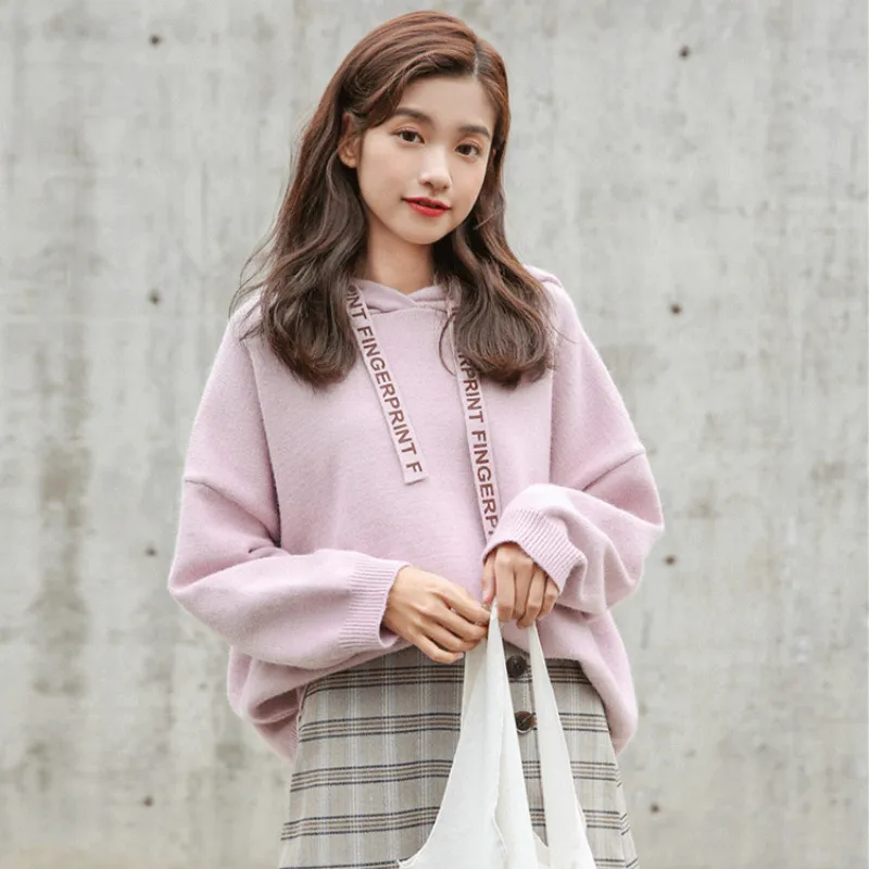 Autumn Winter Women Sweater Top Wear New Korean Preppy Style Sweet Loose Slim Letters Printed Hooded Sweaters Pullovers H9396
Autumn Winter Women Sweater Top Wear New Korean Preppy Style Sweet Loose Slim Letters Printed Hooded Sweaters Pullovers H9396