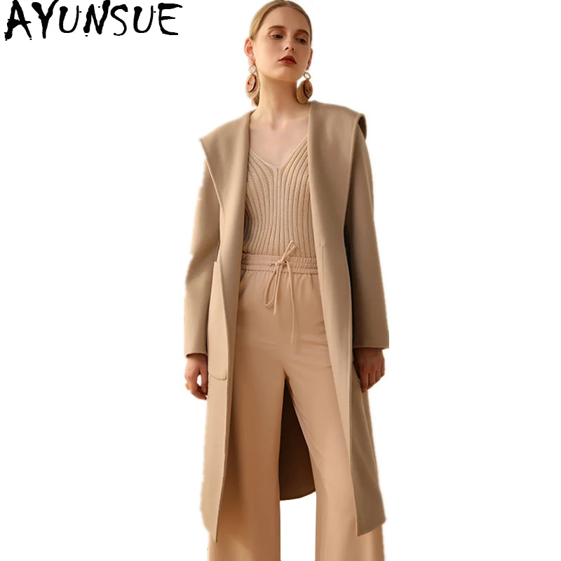 AYUNSUE 2020 Fashion Double-sided Wool Coat Female Long Autumn Winter Jacket Women Loose 100% Wool Coats Hooded With Belt 1710
AYUNSUE 2020 Fashion Double-sided Wool Coat Female Long Autumn Winter Jacket Women Loose 100% Wool Coats Hooded With Belt 1710