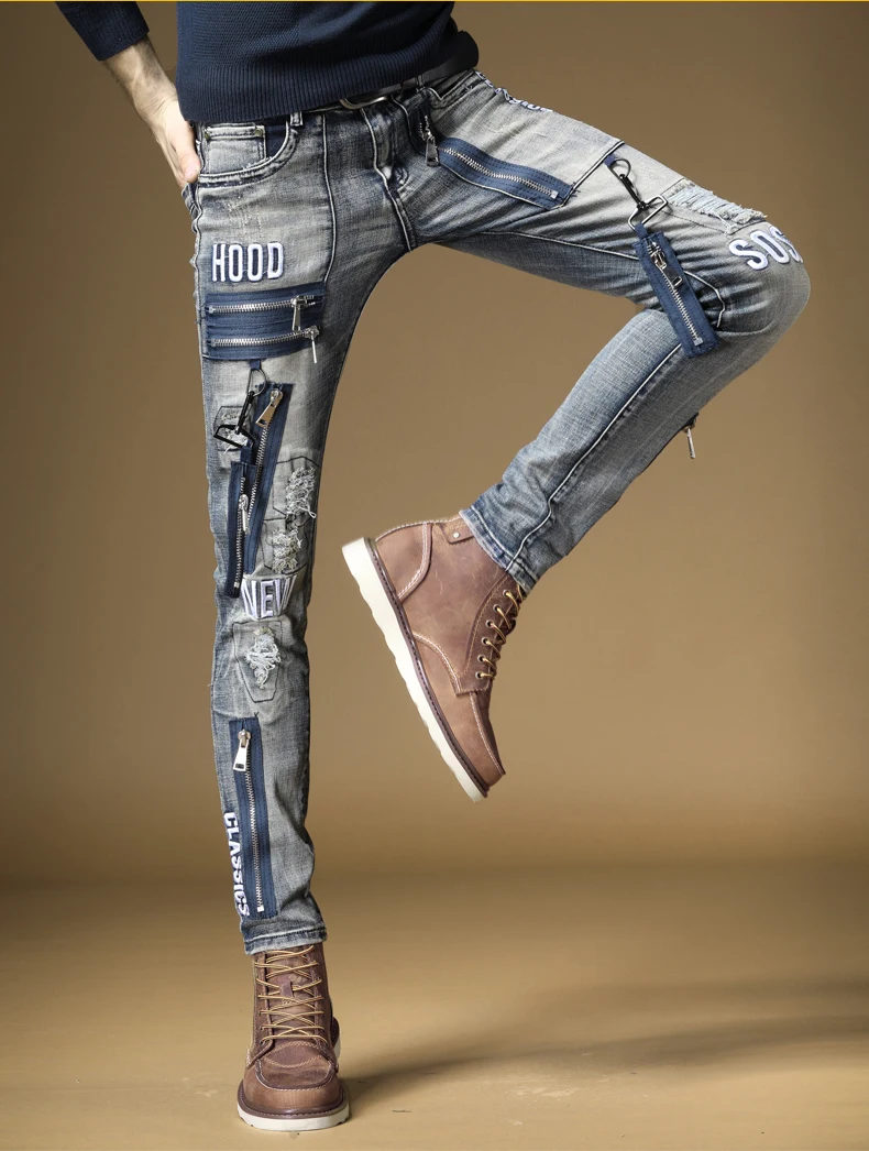 Free Shipping New 2019 Male fashion men's jeans Slim street card hole mens rock metal hip hop old embroidery denim trousers
Free Shipping New 2019 Male fashion men's jeans Slim street card hole mens rock metal hip hop old embroidery denim trousers