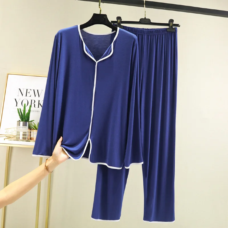Modal Ice Silk Cotton Silk Plus Size Pajamas Suit 2022 Spring and Autumn Women's Simple Long-Sleeved Shirt Drape Trousers Suit
Modal Ice Silk Cotton Silk Plus Size Pajamas Suit 2022 Spring and Autumn Women's Simple Long-Sleeved Shirt Drape Trousers Suit