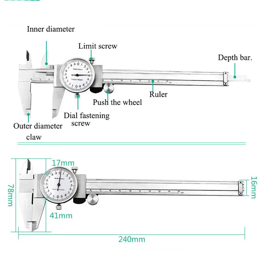 0-150mm Shockproof Dial Calipers High Precision Vernier Caliper Outer/Inner Diameter Step Aperture Measuring Vernier Caliper
0-150mm Shockproof Dial Calipers High Precision Vernier Caliper Outer/Inner Diameter Step Aperture Measuring Vernier Caliper