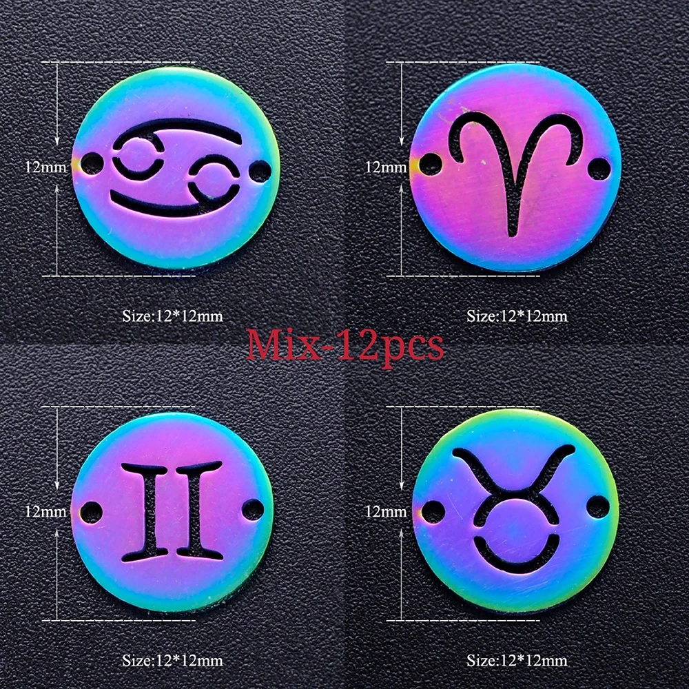 Mix -12pcs 100% Stainless Steel Rainbow Color Zodiac Sign 12 Constellation Connector Charms Jewelry DIY Charm Pendant
Mix -12pcs 100% Stainless Steel Rainbow Color Zodiac Sign 12 Constellation Connector Charms Jewelry DIY Charm Pendant