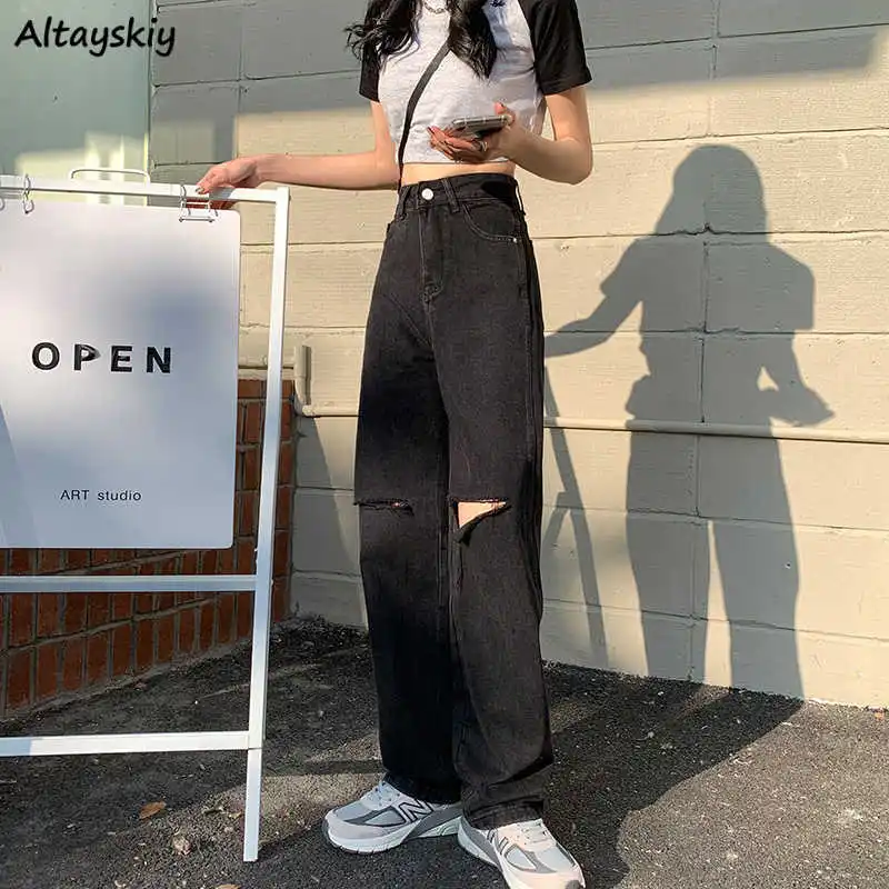 Jeans Women Knee Holes High Waist Straight Full Length Ripped Trousers Fashionable All-match Baggy Streetwear Washed Vintage
Jeans Women Knee Holes High Waist Straight Full Length Ripped Trousers Fashionable All-match Baggy Streetwear Washed Vintage