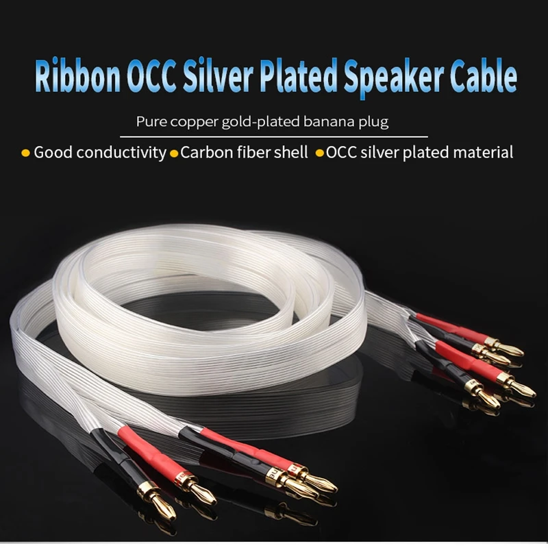 One Pair Hi-end ribbon audio speaker cable OCC silver plated carbon fiber rhodium plated plug pure copper gold plated plug
One Pair Hi-end ribbon audio speaker cable OCC silver plated carbon fiber rhodium plated plug pure copper gold plated plug