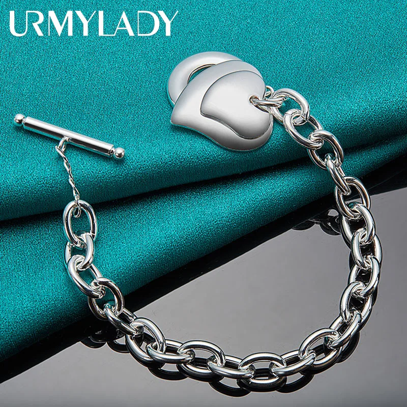 URMYLADY 925 Sterling Silver Double Heart Pendant Bracelet For Women Wedding Party Charm Jewelry
URMYLADY 925 Sterling Silver Double Heart Pendant Bracelet For Women Wedding Party Charm Jewelry
