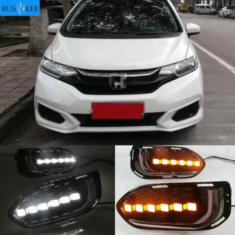 For Honda jazz fit 2018 2019 2pcs LED DRL Daytime Running Lights Daylight Fog Lamp Cover With Turn signal lamp
For Honda jazz fit 2018 2019 2pcs LED DRL Daytime Running Lights Daylight Fog Lamp Cover With Turn signal lamp