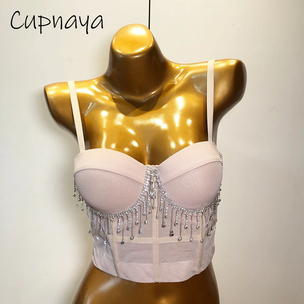 Cupnaya Rhinestons Fringes Women Sexy Gauze Crop Top Bustier Short Corset Inside Tassel Bralette Camisole Vest Mint Black White
Cupnaya Rhinestons Fringes Women Sexy Gauze Crop Top Bustier Short Corset Inside Tassel Bralette Camisole Vest Mint Black White