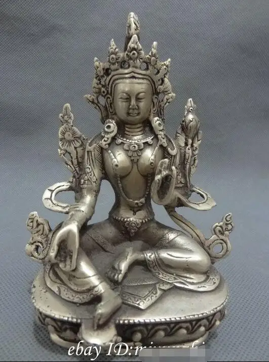 14CM Tibet Silver Buddhist Joss Protect Lotus Green Tara Buddha Kwan-yin Seat Statue
14CM Tibet Silver Buddhist Joss Protect Lotus Green Tara Buddha Kwan-yin Seat Statue