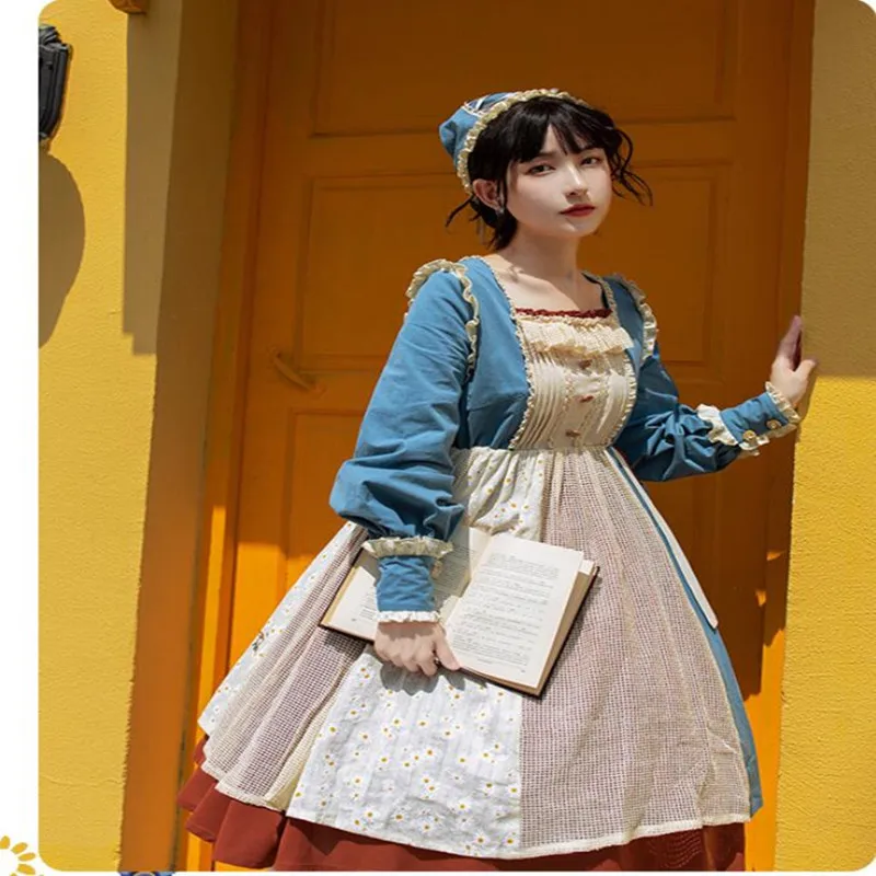 Vintage Victorian Dress Autumn Winter Long Sleeve Square Collar Embroidery Lolita Dress with Headband Loli Cos
Vintage Victorian Dress Autumn Winter Long Sleeve Square Collar Embroidery Lolita Dress with Headband Loli Cos