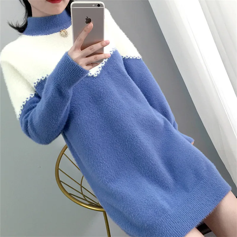 Women Knit Sweater Pullover Mid-Long Lmitation Mink Cashmeres plice Dress Winter Turtleneck Sweater Jumper Dresses Vestidos
Women Knit Sweater Pullover Mid-Long Lmitation Mink Cashmeres plice Dress Winter Turtleneck Sweater Jumper Dresses Vestidos