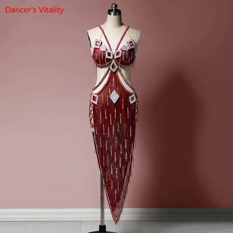 Belly Dance Suit Sequins Diamond-Studded Bra Tassel Skirt Performance Set High-End Custom Adult Child Competition Clothing
Belly Dance Suit Sequins Diamond-Studded Bra Tassel Skirt Performance Set High-End Custom Adult Child Competition Clothing