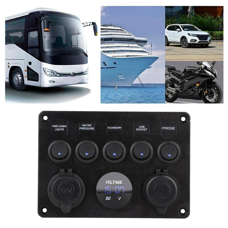5 Gang 12V/24V Inline-предохранителей светодиодный переключатель Панель устройство для автомобиля с двумя портами USB лодку грузовик кемпер
5 Gang 12V/24V Inline-предохранителей светодиодный переключатель Панель устройство для автомобиля с двумя портами USB лодку грузовик кемпер