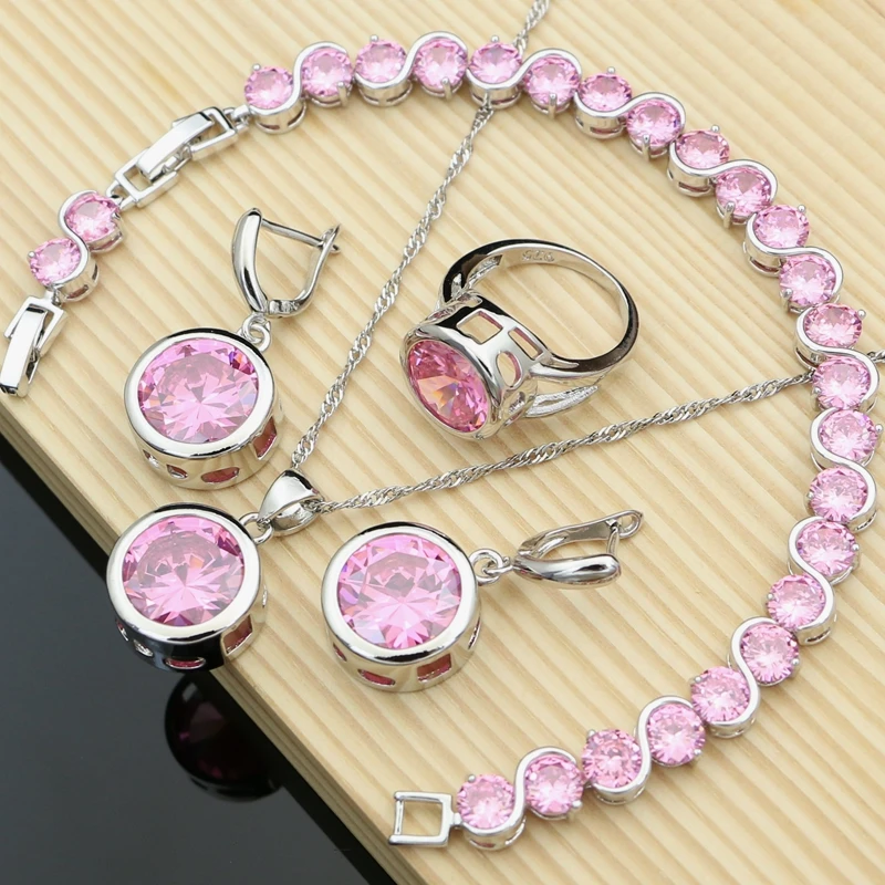 Women Elegant 925 Sterling Silver Jewelry Sets Big Pink CZ Stone Earrings Rings Fashion Accessories Necklace Kit Dropshipping
Women Elegant 925 Sterling Silver Jewelry Sets Big Pink CZ Stone Earrings Rings Fashion Accessories Necklace Kit Dropshipping