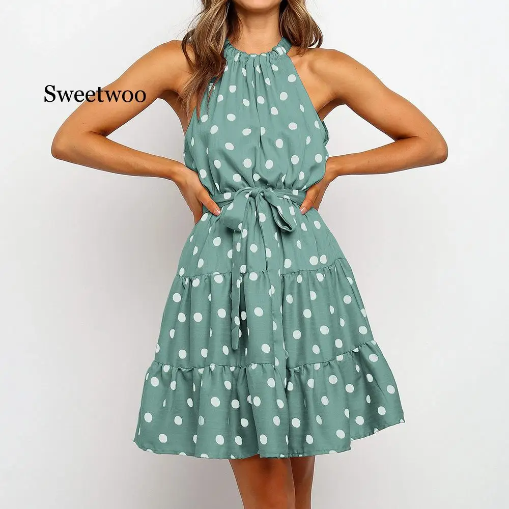 Women Polka-dot Print Lace-up Sleeveless Sexy Beach Casual Dress Fashion Strap Ladies Halter Party Club Dresses Vestidos 2020
Women Polka-dot Print Lace-up Sleeveless Sexy Beach Casual Dress Fashion Strap Ladies Halter Party Club Dresses Vestidos 2020