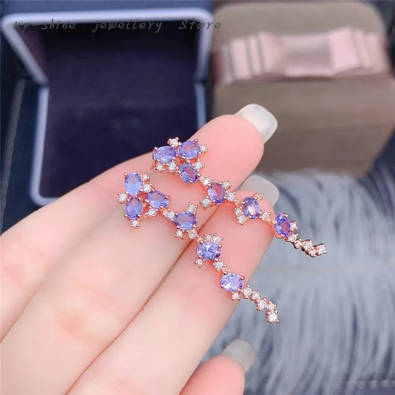 New women's 925 silver inlaid natural tanzanite earrings, noble and elegant design, a gift for girls
New women's 925 silver inlaid natural tanzanite earrings, noble and elegant design, a gift for girls