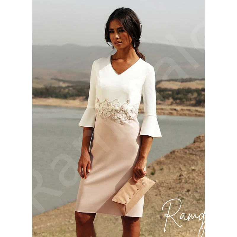 Mother Of The Bride Dresses Above Knee Short Simple A-Line White Pink 3/4 Bell Sleeves V-Neck Wedding Party Guest Gowns Mariage
Mother Of The Bride Dresses Above Knee Short Simple A-Line White Pink 3/4 Bell Sleeves V-Neck Wedding Party Guest Gowns Mariage