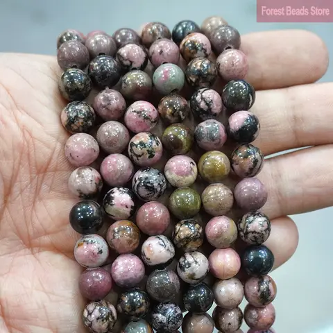 Smooth Black Lace Rhodonite Round Beads Loose Stone Bead For Jewelry Making DIY Bracelet Necklace Accessories 15''4/6/8/10/12mm