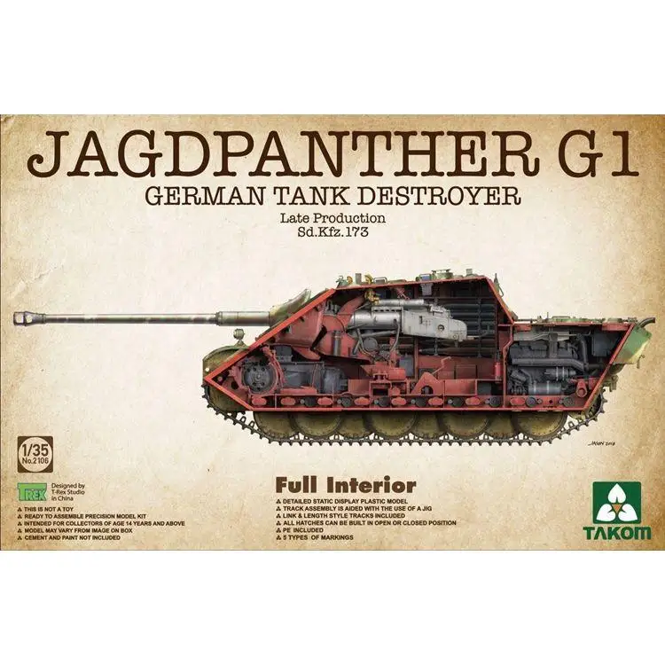 Takom 1/35 2106 German Sd. Kfz. 173 Jagdpanther G1, последняя версия, Полный Интерьер
Takom 1/35 2106 German Sd. Kfz. 173 Jagdpanther G1, последняя версия, Полный Интерьер