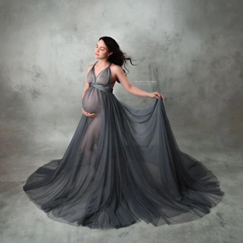 Sexy See Thru Dark Gray Tulle Maternity Gowns Halter Backless Maternity Dresses To Photography Fashion V-necl Mesh Pregnancy
Sexy See Thru Dark Gray Tulle Maternity Gowns Halter Backless Maternity Dresses To Photography Fashion V-necl Mesh Pregnancy