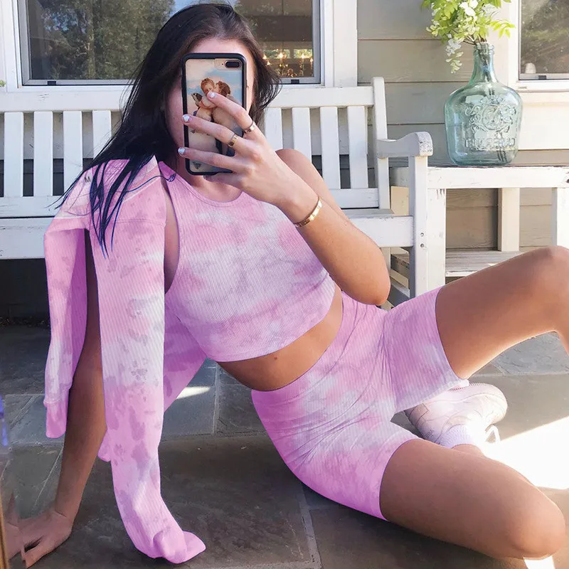Women Sexy Fashion Tie Dye Vest Set Seamless Sports Sleeveless Shorts Suit Sweat Tight Sport Clothes Tracksuit Fitness Sets New
Women Sexy Fashion Tie Dye Vest Set Seamless Sports Sleeveless Shorts Suit Sweat Tight Sport Clothes Tracksuit Fitness Sets New